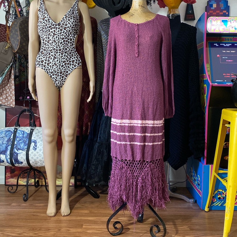 St. Claire purple vintage dress fringe crochet 10